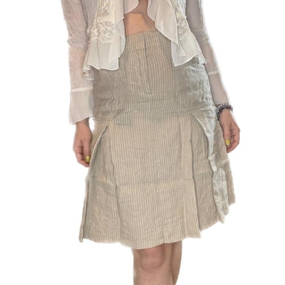 Unique y2k High Waisted Pinstriped Knee Length Linen Skirt